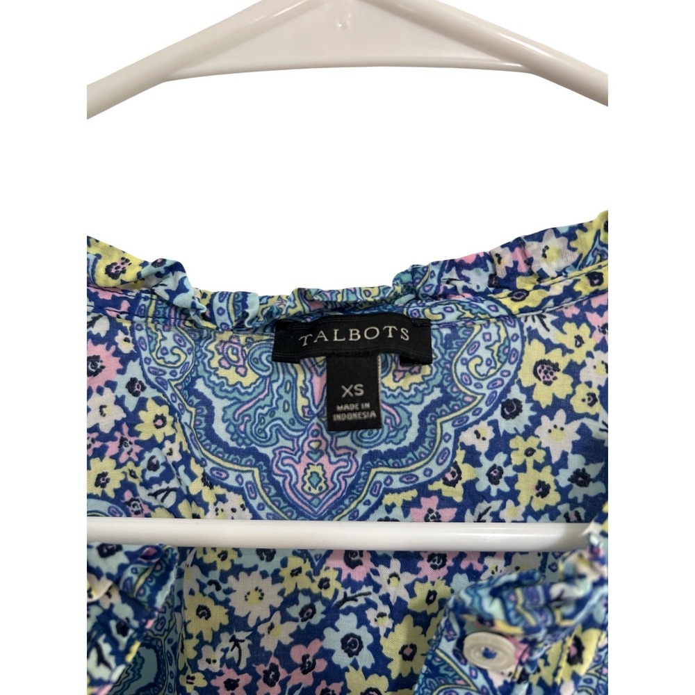 Talbots Womens Paisley Print Long Sleeve Blouse Top XS V Neck Yellow Blue Pink - Picture 2 of 5